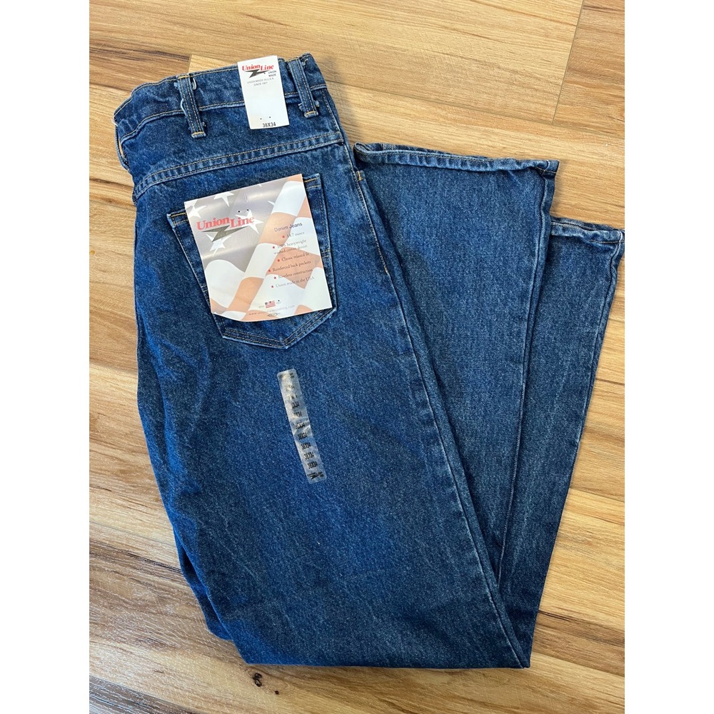 USA Union Line Denim NWT Jeans 38X34 Blue Heavyweight Relaxed Fit Work Casual